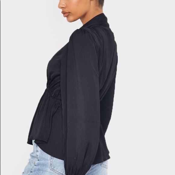 PrettyLittleThing Satin PussyBow Blouse Black - US 4 - Picture 4 of 8